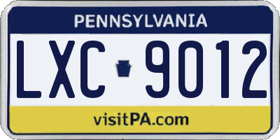 PA license plate LXC9012