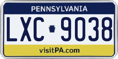 PA license plate LXC9038