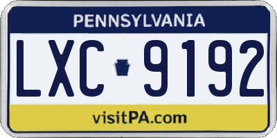 PA license plate LXC9192