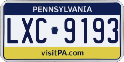 PA license plate LXC9193