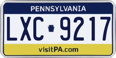PA license plate LXC9217