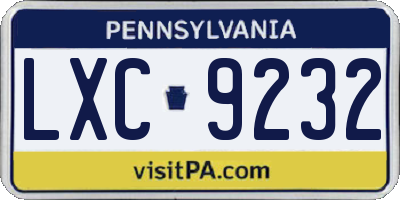 PA license plate LXC9232