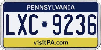 PA license plate LXC9236