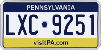 PA license plate LXC9251