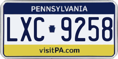 PA license plate LXC9258