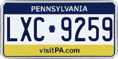 PA license plate LXC9259