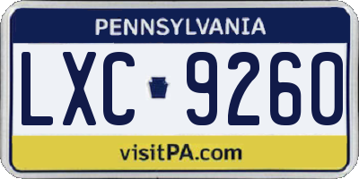 PA license plate LXC9260