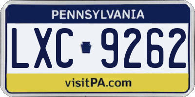 PA license plate LXC9262