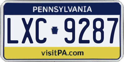 PA license plate LXC9287