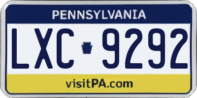 PA license plate LXC9292