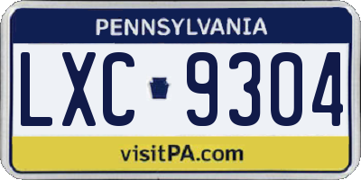 PA license plate LXC9304