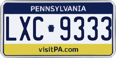 PA license plate LXC9333