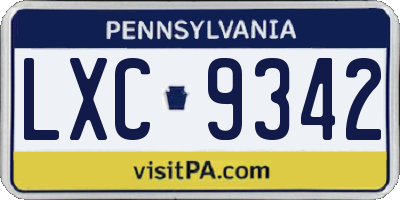 PA license plate LXC9342
