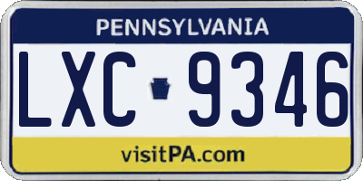 PA license plate LXC9346