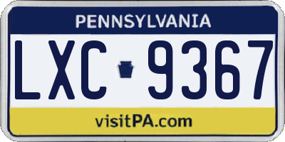 PA license plate LXC9367