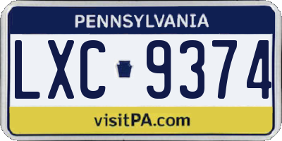 PA license plate LXC9374