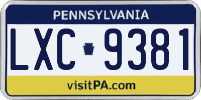 PA license plate LXC9381