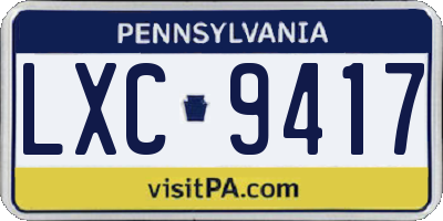 PA license plate LXC9417