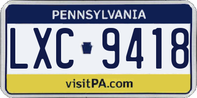 PA license plate LXC9418