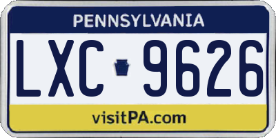 PA license plate LXC9626