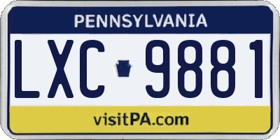 PA license plate LXC9881