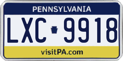 PA license plate LXC9918