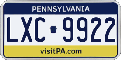PA license plate LXC9922