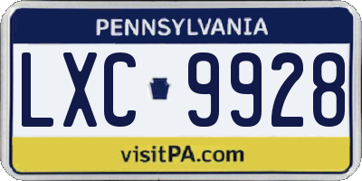 PA license plate LXC9928