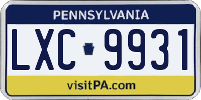 PA license plate LXC9931