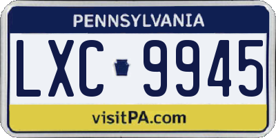 PA license plate LXC9945