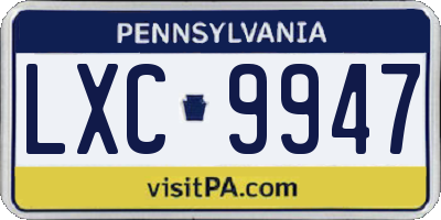 PA license plate LXC9947