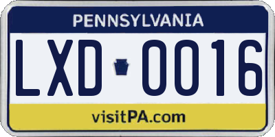PA license plate LXD0016
