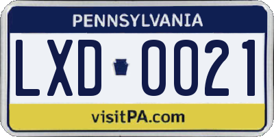 PA license plate LXD0021