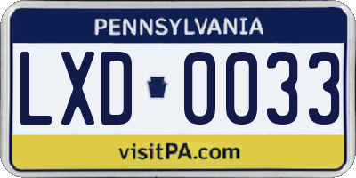PA license plate LXD0033