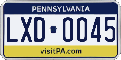 PA license plate LXD0045