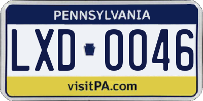 PA license plate LXD0046
