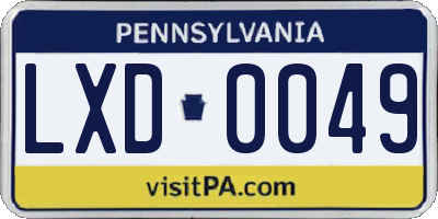 PA license plate LXD0049