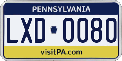 PA license plate LXD0080