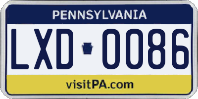 PA license plate LXD0086