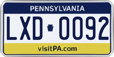 PA license plate LXD0092