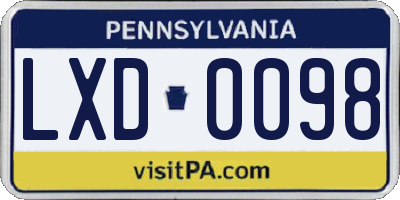 PA license plate LXD0098