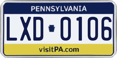 PA license plate LXD0106