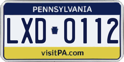 PA license plate LXD0112