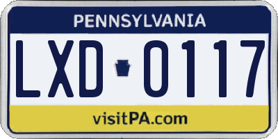 PA license plate LXD0117