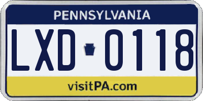 PA license plate LXD0118