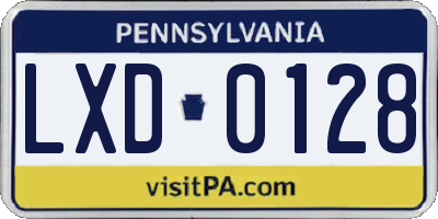 PA license plate LXD0128