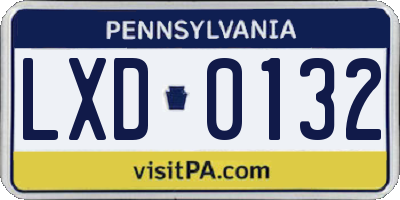 PA license plate LXD0132