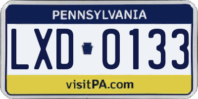 PA license plate LXD0133