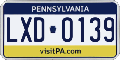 PA license plate LXD0139