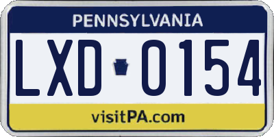 PA license plate LXD0154